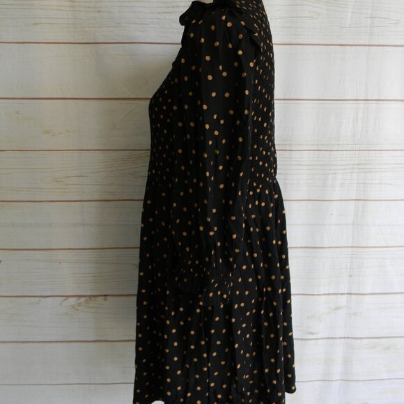 MADEWELL BLACK/TAN BABYDOLL V-NECK BOHO PLEAT RUFFLE SHORT DRESS SZ S - Picture 2 of 5